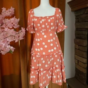 Influence puff sleeve tiered square neck mini dress with tiered hem polka dot